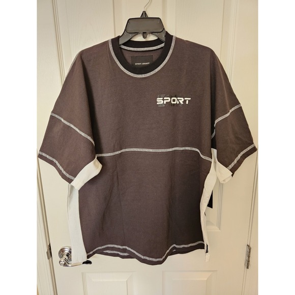 NWT Spirit Jersey Oversized Black Short Sleeve NYC "Fake Sport Shirt", Large - Picture 1 of 7
